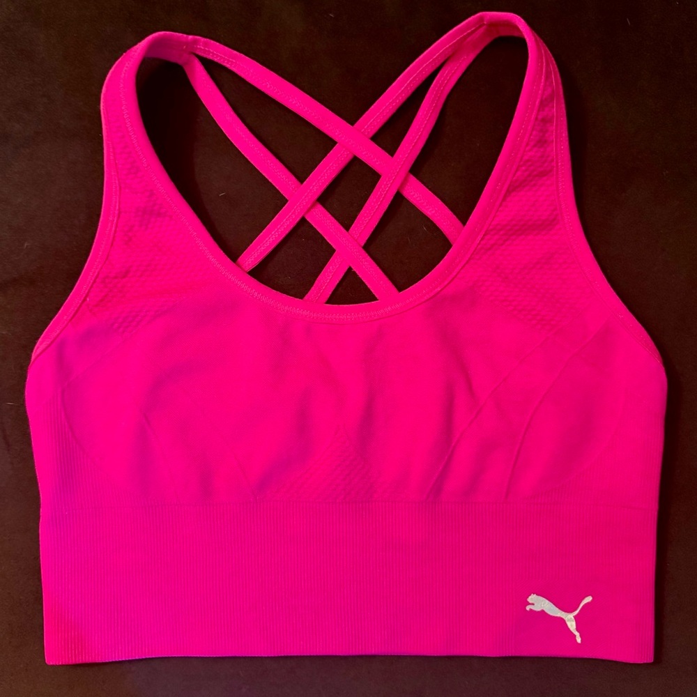 PUMA Fuchsia / Bright Pink Seamless Sports Bra - Size SMALL - Picture 4 of 10